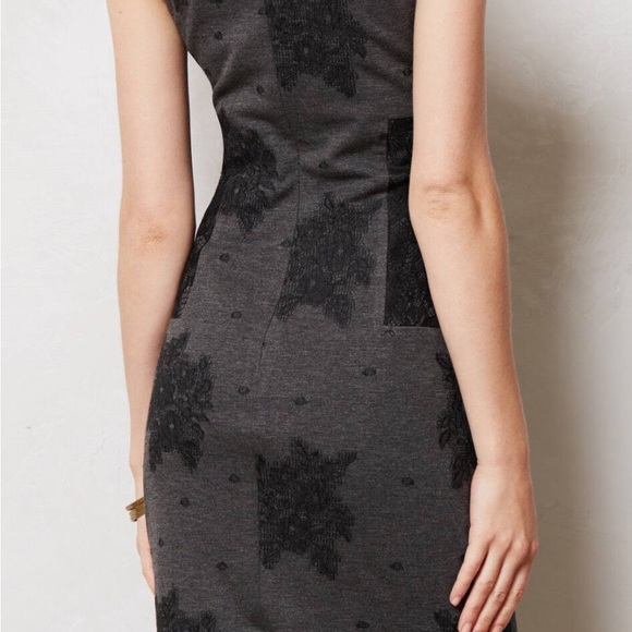 Maeve by Anthropologie Black Gray Lace Flocked Column Sleeveless Sheath Dress - Picture 3 of 11